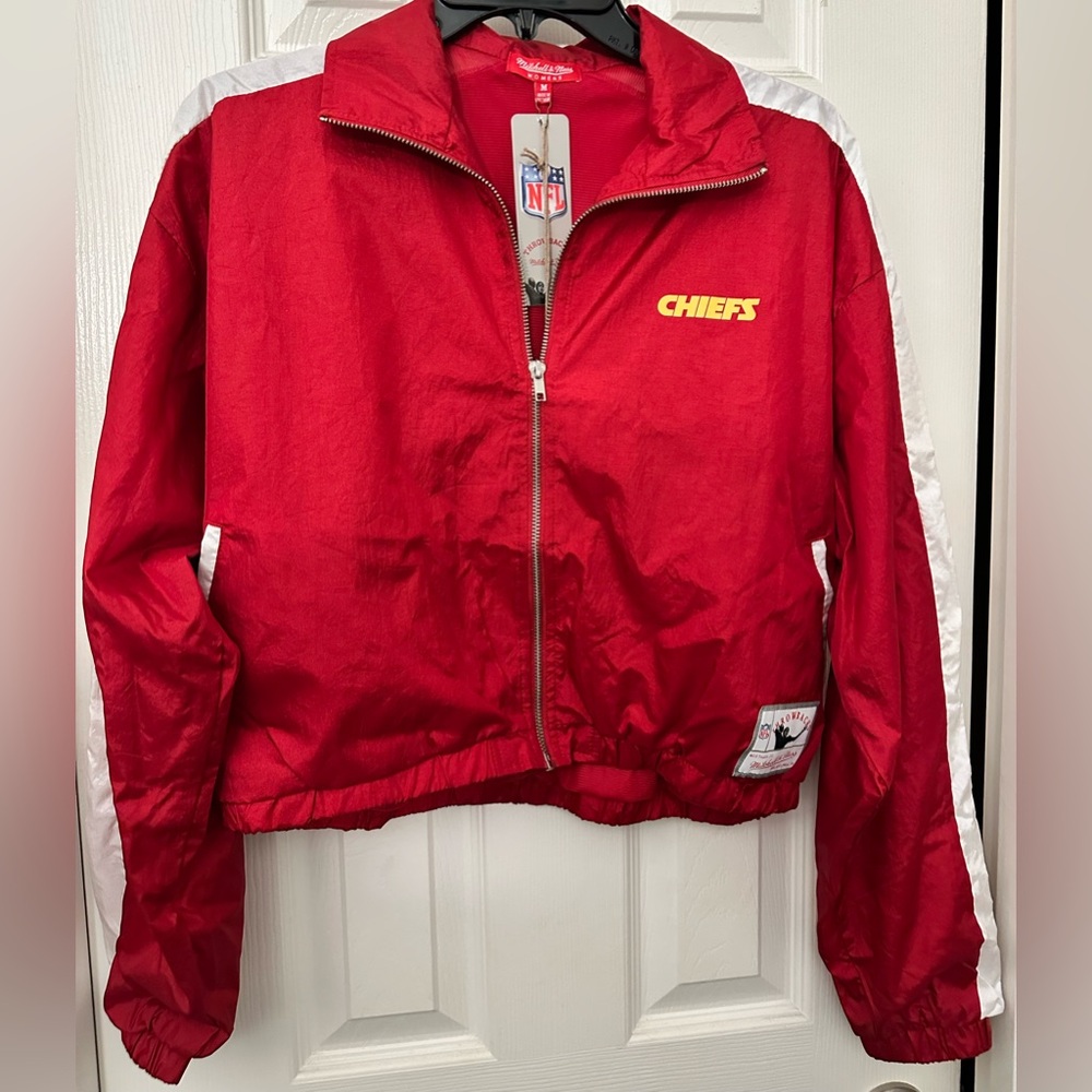 NWT Women's Kansas City Chiefs Mitchell & Ness Red Nylon Cropped Full-Zip Jacket